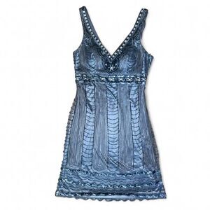 Sue Wong Women's Grey and Silver Beaded Evening Dress SZ 6